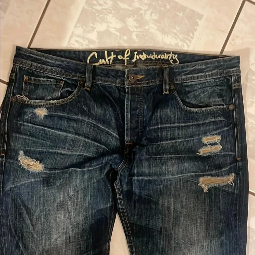 Cult of Individuality Blue Relaxed Distressed Jeans